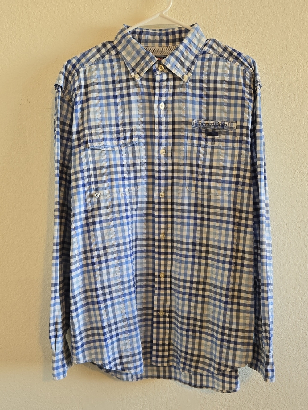 Vineyard Vines Blue and White Gingham Button-Down Shirt - Medium